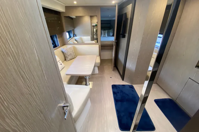  Yacht Photos Pics Interior of 2021 Azimut Atlantis 45 yacht, featuring modern seating and elegant design.