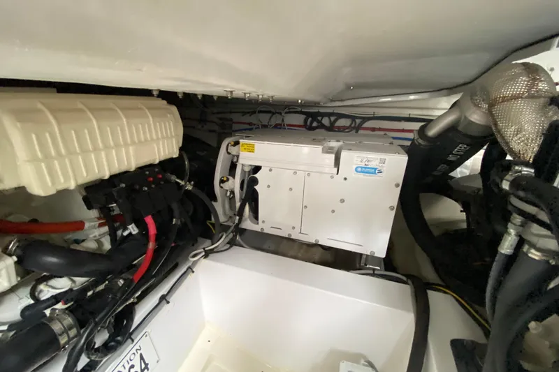  Yacht Photos Pics Engine room of 2021 Azimut Atlantis 45 yacht, showcasing mechanical components and systems.