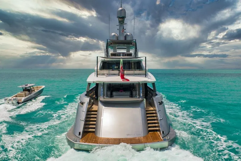 Eiv Yacht Photos Pics Luxurious 2020 Rossinavi Custom yacht cruising in turquoise waters under dramatic skies.