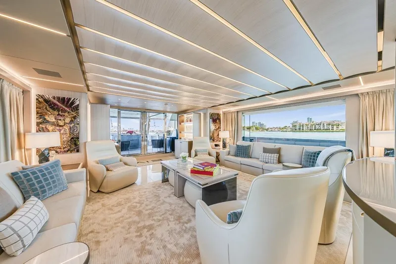 Eiv Yacht Photos Pics Luxurious interior of 2020 Rossinavi Custom yacht with elegant seating and panoramic views.