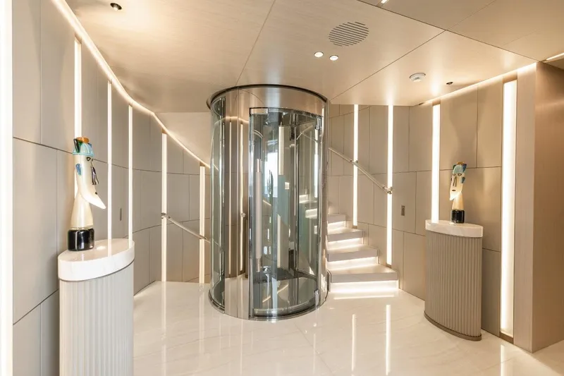 Eiv Yacht Photos Pics Luxurious Rossinavi Custom yacht interior with modern elevator and elegant lighting, 2020 model.