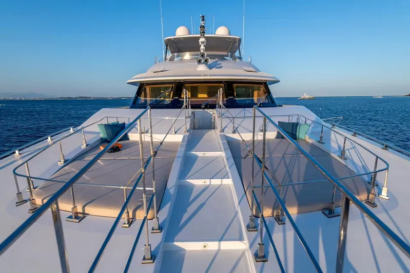 Lady H Yacht Photos Pics Luxurious 2011 Benetti Majesty 120 yacht deck with ocean view and sleek design.