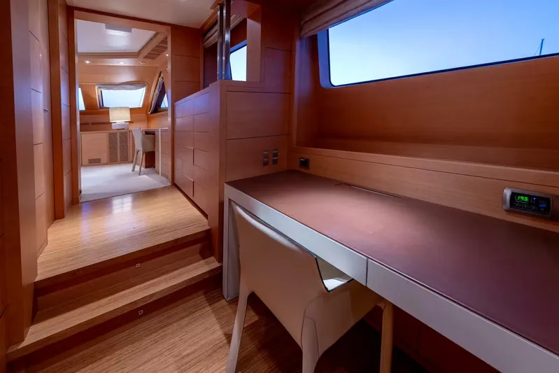 Lady H Yacht Photos Pics Luxurious interior of 2011 Benetti Majesty 120 yacht with modern wood finishes.