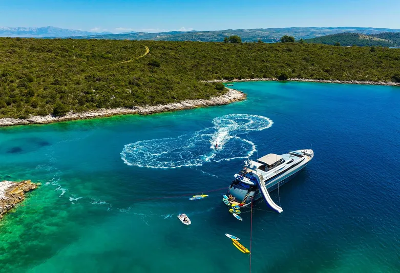  Yacht Photos Pics Luxurious Admiral 36 yacht with slide in scenic bay, 2007 model.