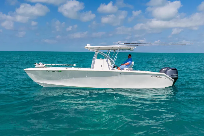  Yacht Photos Pics 2012 SeaHunter 29 boat on open ocean, clear skies, calm waters.