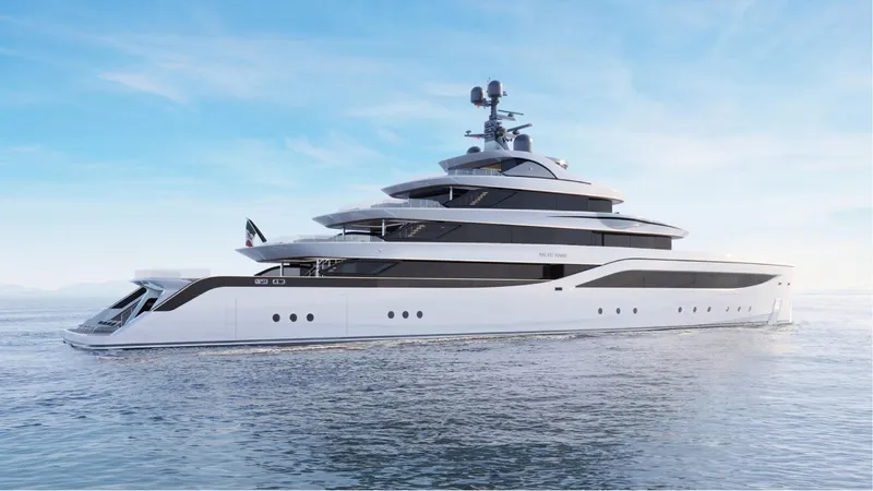  Yacht Photos Pics Luxury yacht Admiral ESSENCE 77, 2028 model, cruising on calm waters under a clear sky.