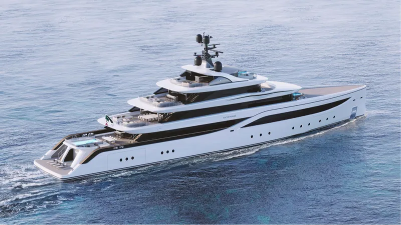  Yacht Photos Pics Luxurious Admiral ESSENCE 77 yacht cruising on the ocean, 2028 model.