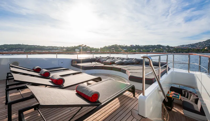 Liberty Yacht Photos Pics Luxury yacht ISA 50M 2011 with sun loungers and scenic ocean view.