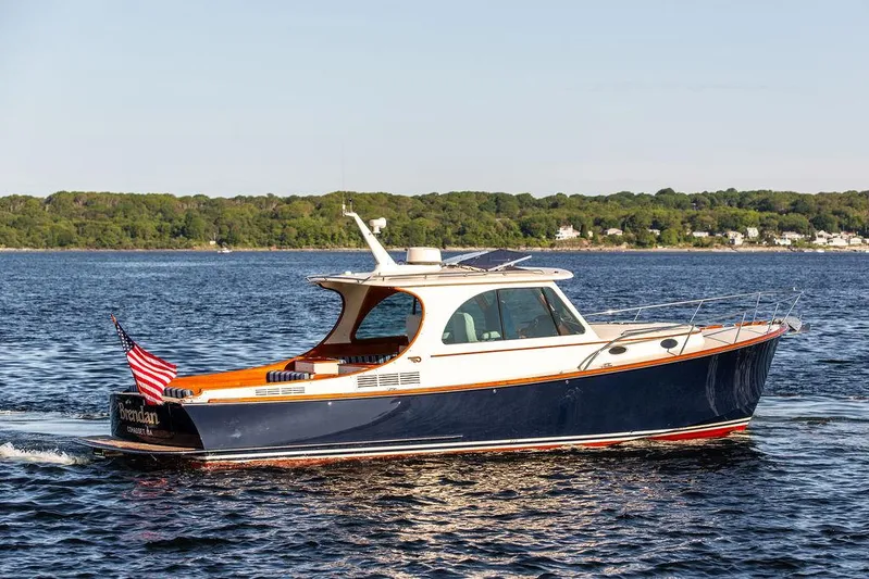 Brendan Yacht Photos Pics 2018 Hinckley Picnic Boat 37 MKIII cruising on open water.