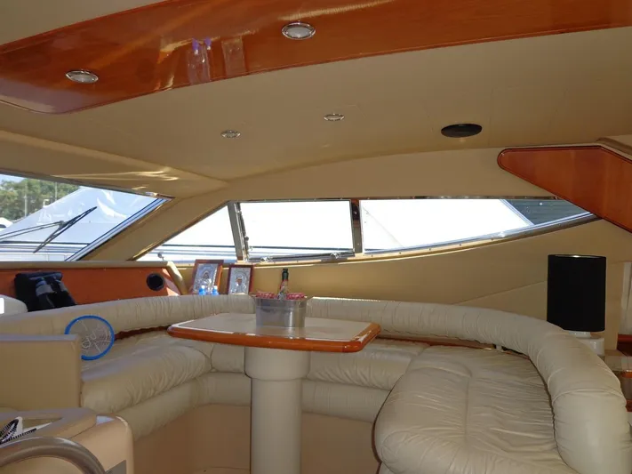 Yacht Photos Pics Interior of a 2003 Ferretti Yachts 620 with luxurious leather seating.