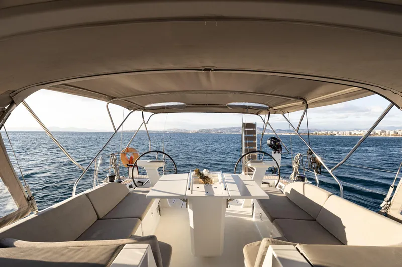  Yacht Photos Pics Spacious deck of 2019 Beneteau Oceanis 51.1 yacht with ocean view.