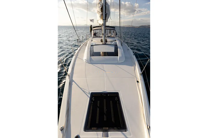  Yacht Photos Pics 2019 Beneteau Oceanis 51.1 yacht deck view on calm sea.