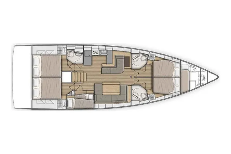  Yacht Photos Pics Floor plan of 2019 Beneteau Oceanis 51.1 yacht, featuring cabins and living area.