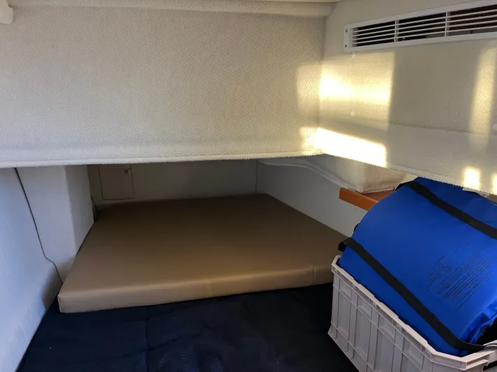 Together Again II Yacht Photos Pics 2022 Ranger Tugs R-31 CB interior cabin with storage and sleeping area.