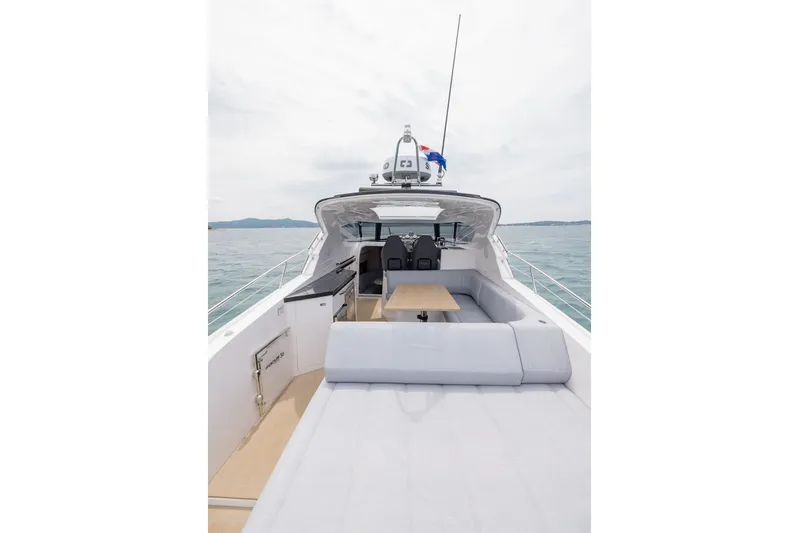  Yacht Photos Pics Luxury 2025 Focus Power 36 yacht with spacious deck and modern design on open water.