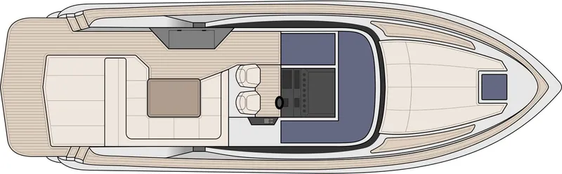  Yacht Photos Pics Top view layout of 2025 Focus Power 36 yacht, featuring seating and helm area.