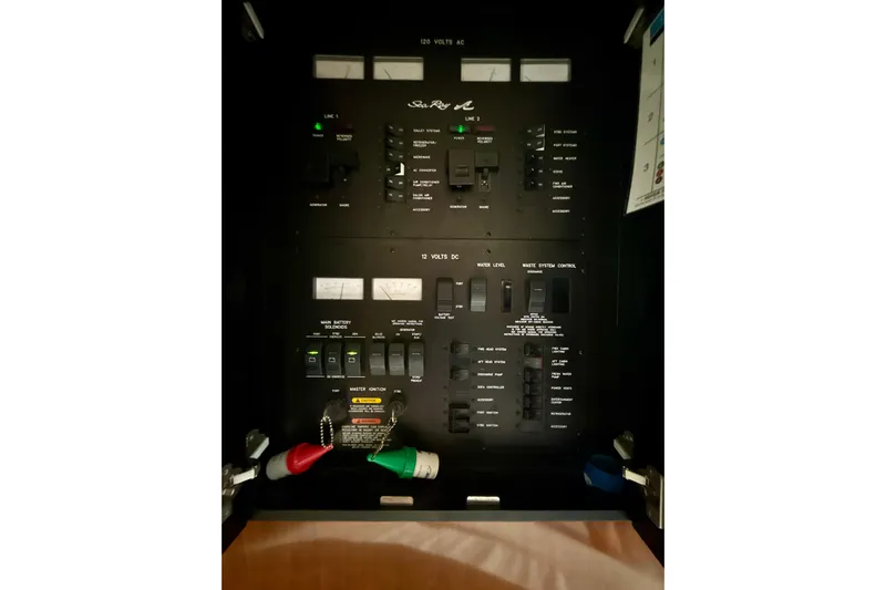 Off The Air Yacht Photos Pics Electrical control panel of 2004 Sea Ray 380 Sundancer boat.
