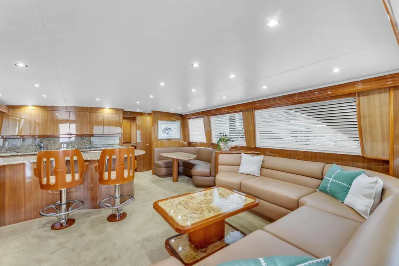 Triple B Yacht Photos Pics Luxurious interior of a 2007 Viking Convertible yacht with elegant seating and modern decor.