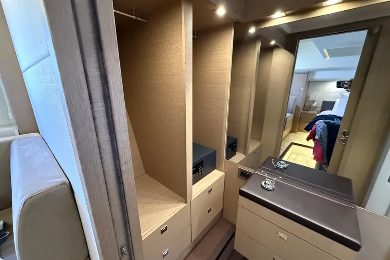  Yacht Photos Pics Luxurious interior of 2017 Prestige 560 Fly yacht with modern wood finishes.