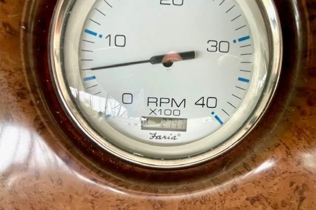 "sunseeker" Yacht Photos Pics Close-up of a Faria tachometer on a 2002 Silverton 43 Motor Yacht dashboard.