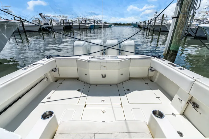  Yacht Photos Pics Interior view of a 2016 SeaVee 390Z boat in the marina.