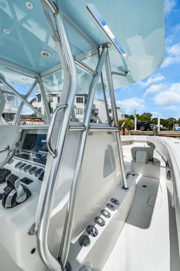  Yacht Photos Pics Interior view of a 2016 SeaVee 390Z boat with helm console.