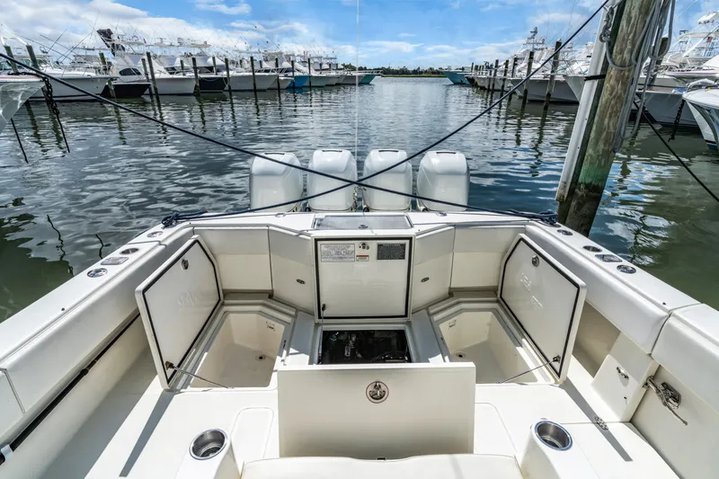  Yacht Photos Pics Interior view of a 2016 SeaVee 390Z boat at the dock.