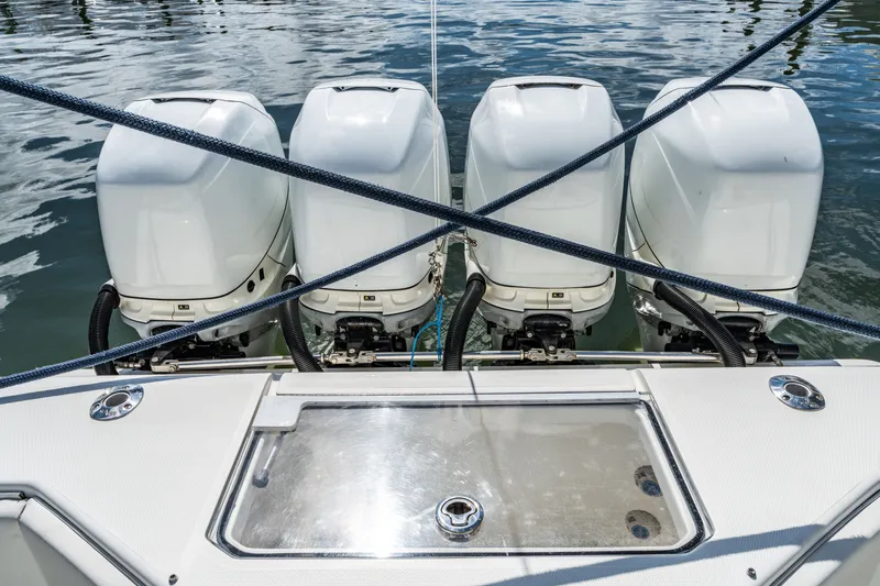  Yacht Photos Pics Four outboard engines on a 2016 SeaVee 390Z boat.