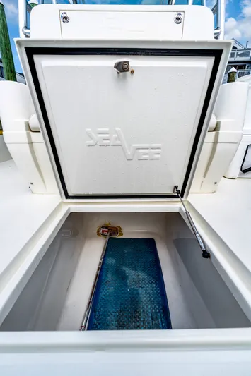  Yacht Photos Pics Open storage compartment on a 2016 SeaVee 390Z boat.