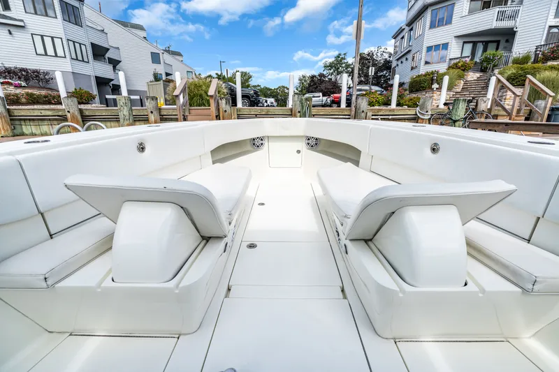  Yacht Photos Pics Interior of a 2016 SeaVee 390Z with white seating.