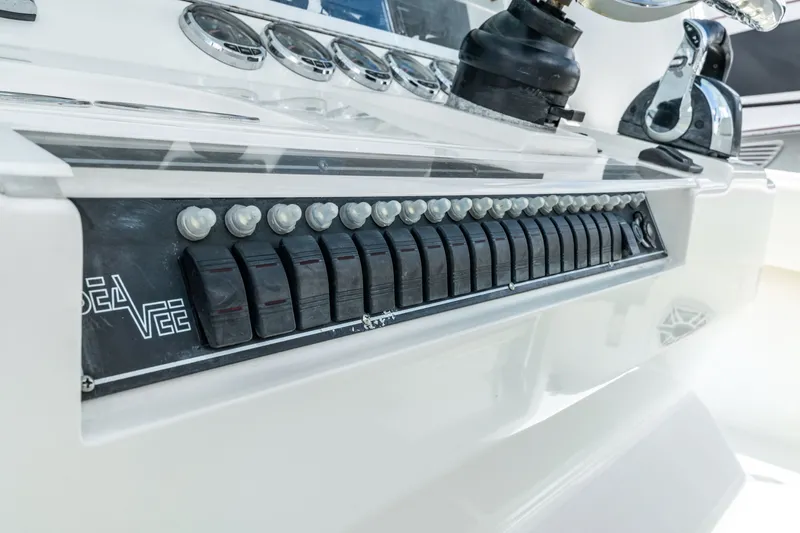  Yacht Photos Pics 2016 SeaVee 390Z boat control panel with switches.
