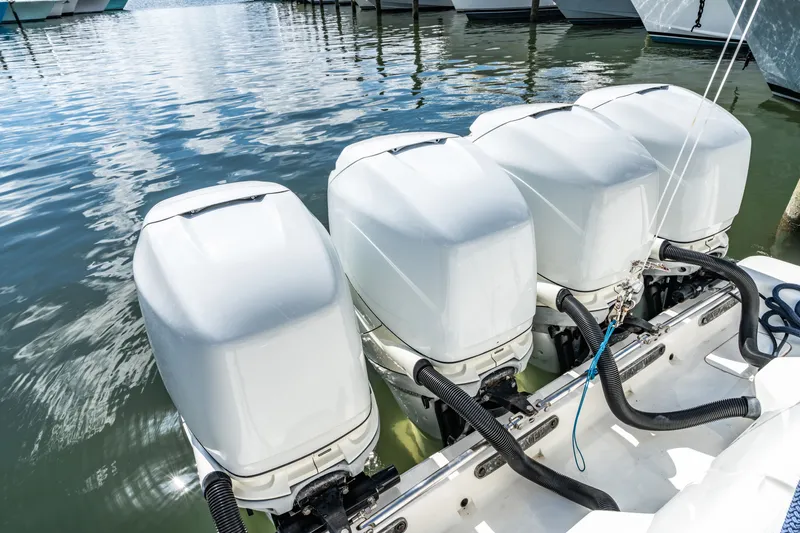  Yacht Photos Pics Four outboard engines on a 2016 SeaVee 390Z boat.