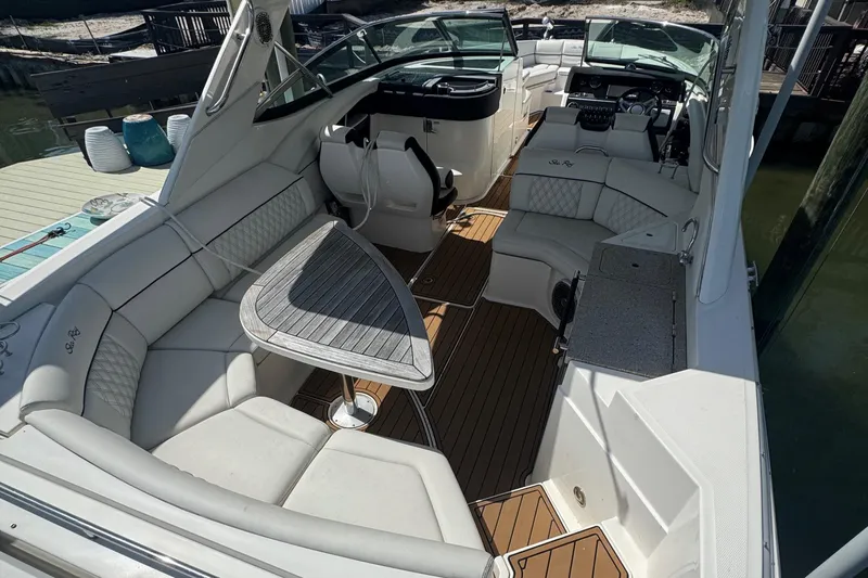 Yacht Photos Pics 2015 Sea Ray 350 SLX boat interior with spacious seating and elegant design.