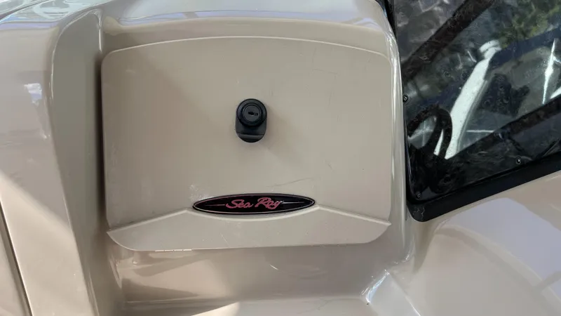 Lowest Price In Usa ! Yacht Photos Pics Control panel of 2008 Sea Ray 380 Sundancer boat with logo and lock.