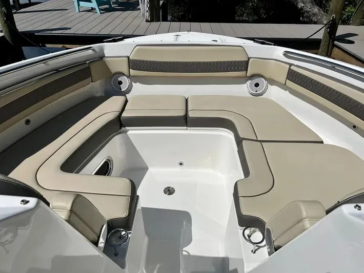  Yacht Photos Pics 2020 Pursuit DC 365 Dual Console boat with spacious seating area.