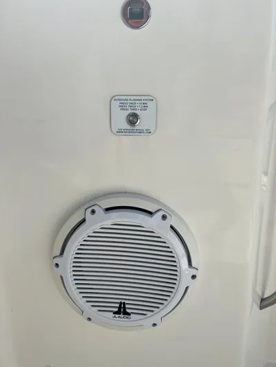  Yacht Photos Pics 2020 Pursuit DC 365 Dual Console boat speaker and control panel.