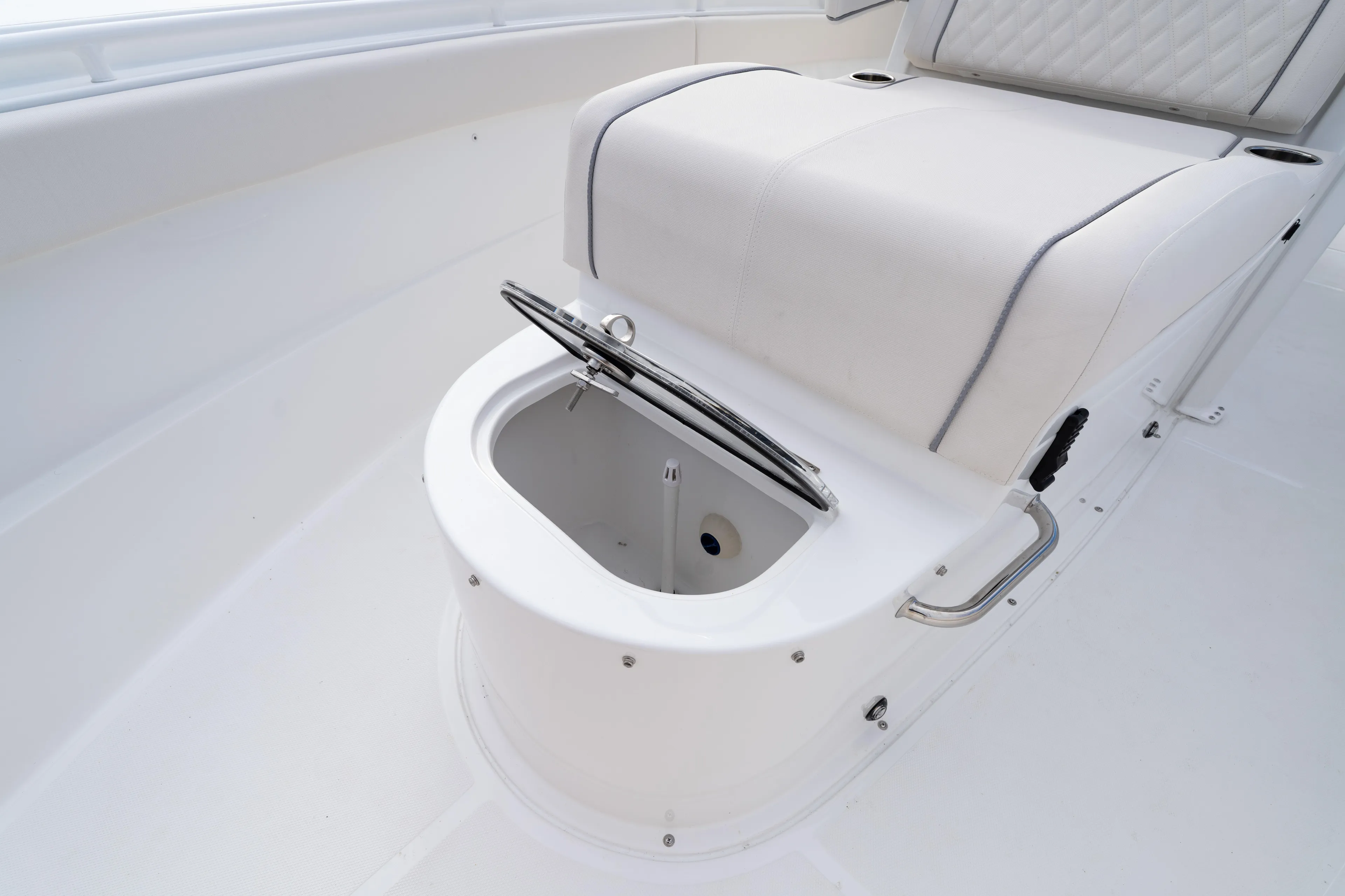  Yacht Photos Pics 2026 Sea Hunt Ultra 285 Coffin Box with open storage compartment on deck.