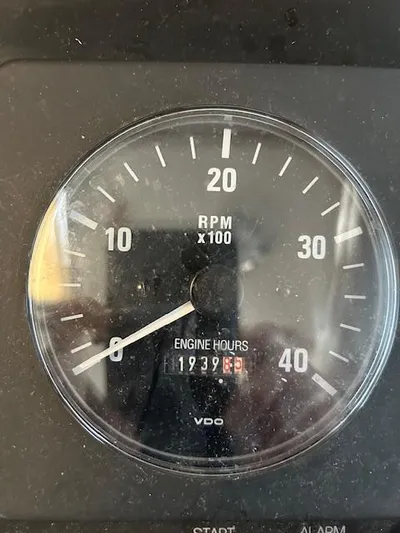 Forget Me Knot Yacht Photos Pics Tachometer of 2001 Nordic Tug 32 showing RPM and engine hours.