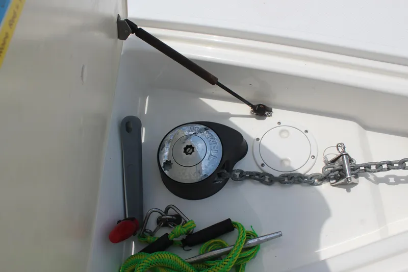 My Jojo Yacht Photos Pics Anchor locker of 2005 Cruisers Yachts 370 Express with chain and tools.