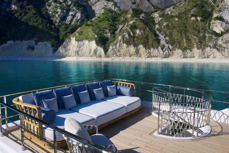  Yacht Photos Pics Luxury yacht Custom Line Navetta 30, 2023, with stylish deck and sea view.