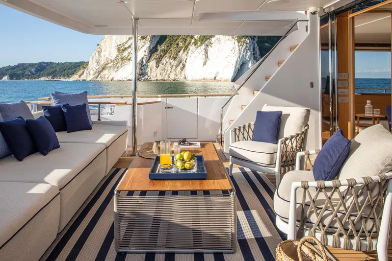  Yacht Photos Pics Luxurious outdoor area of Custom Line Navetta 30 yacht, 2023.