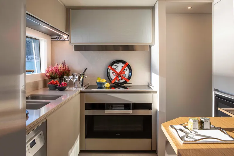  Yacht Photos Pics Modern kitchen on Custom Line Navetta 30 yacht, 2023 model.