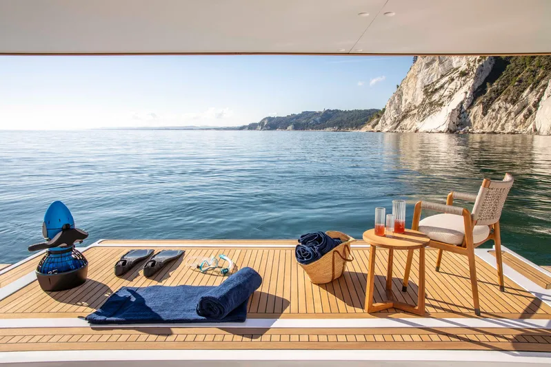  Yacht Photos Pics Luxury yacht deck with ocean view, Custom Line Navetta 30, 2023.