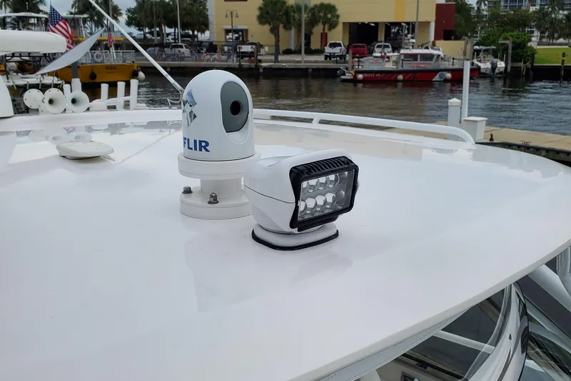 Her Salt Bouys Yacht Photos Pics 2019 Intrepid 475 Sport Yacht with FLIR camera and LED light on deck.