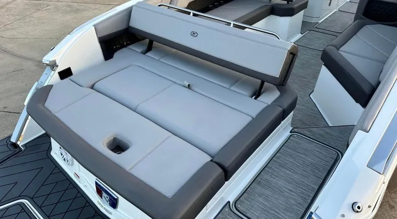  Yacht Photos Pics 2022 Cobalt R8 boat with spacious gray seating and modern design.