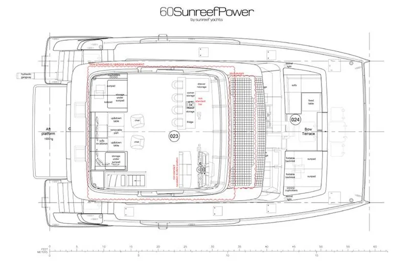 60p14 Yacht Photos Pics Floor plan of 2026 Sunreef 60 Power yacht, showcasing layout and design features.