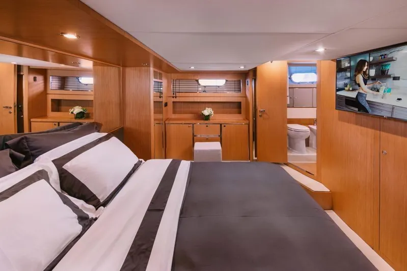  Yacht Photos Pics Luxurious interior of 2006 Riva 68 Ego yacht with elegant bedroom and modern amenities.