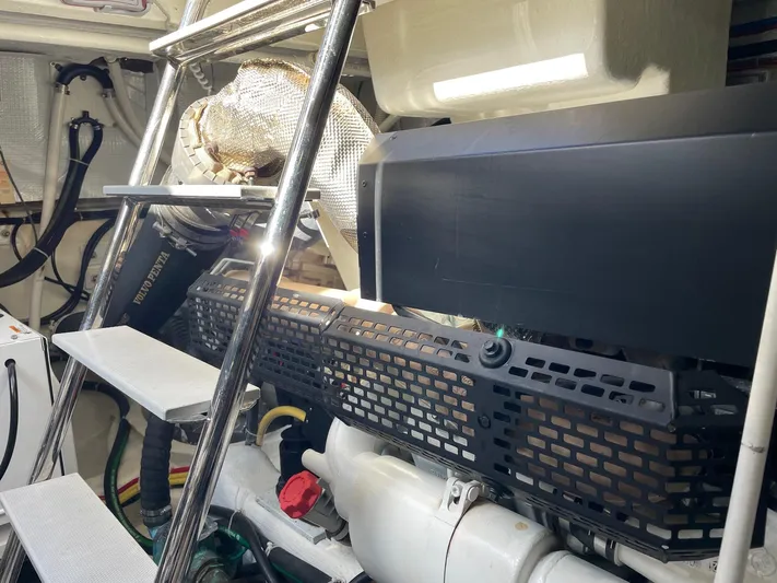 Haggis Xx Yacht Photos Pics Engine room of 2017 Sabre 48 Salon Express with visible components and equipment.