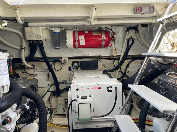 Haggis Xx Yacht Photos Pics Engine room of 2017 Sabre 48 Salon Express with Cummins Onan generator.