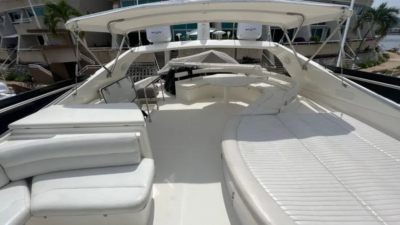 Etan Yacht Photos Pics 2004 Ferretti Yachts 760 model with spacious deck and luxurious seating.